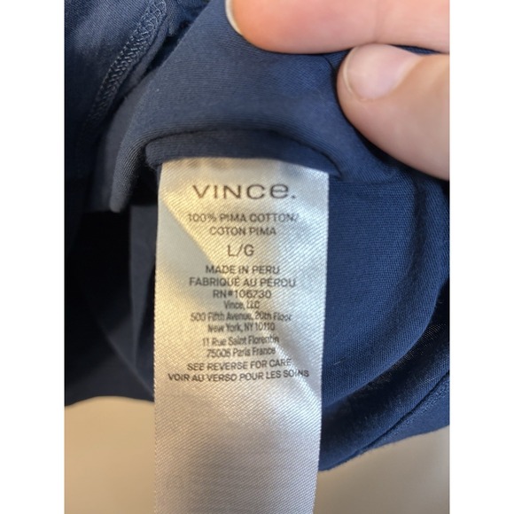 Vince Crew Neck Double Layered T Shirt Men's L Blue 100% Pima Cotton Long Sleeve - Picture 3 of 6